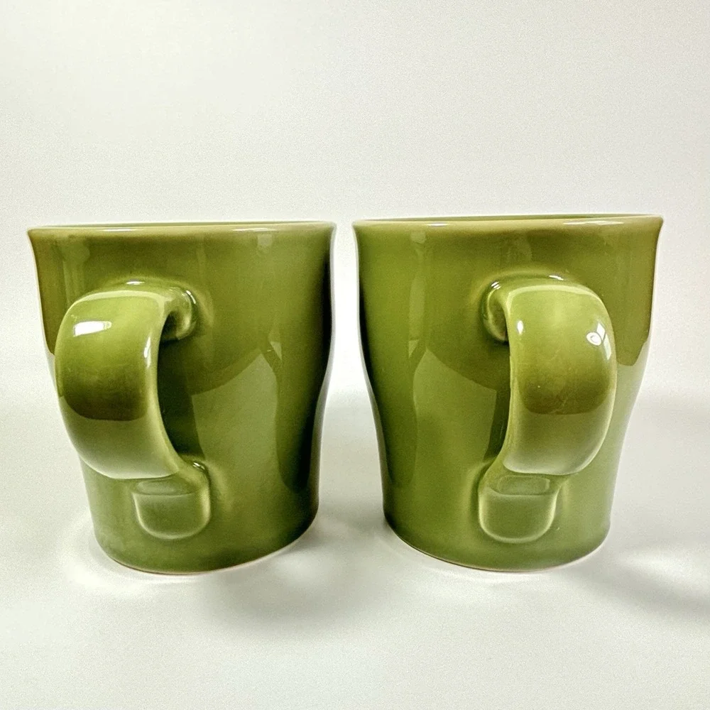 Pottery Barn Sophia Mugs Set of 2 Light Olive Green Stoneware Portugal 16 Oz